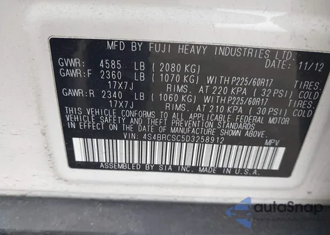 2013 Subaru Outback 2.5I Limited z USA, uszkodzony, nr VIN 4S4BRCSC5D3258912